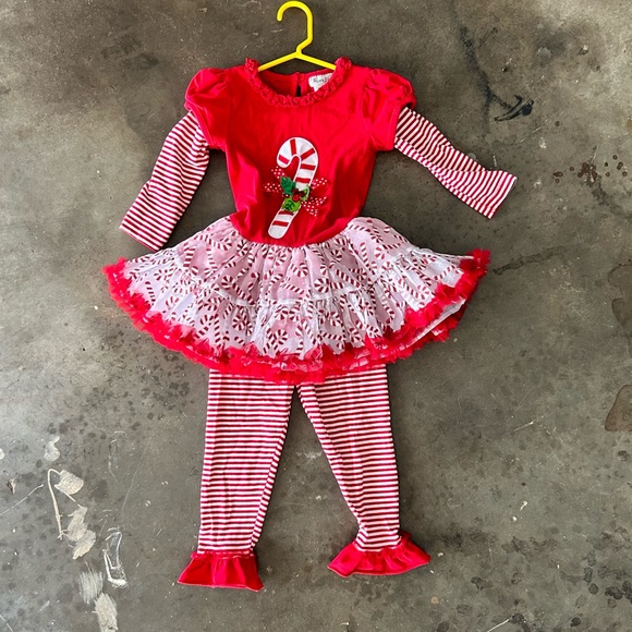 Rare, Too! Christmas Candy Cane Red and White 2-pc Dress & Leggings | Size 3T - Picture 1 of 16